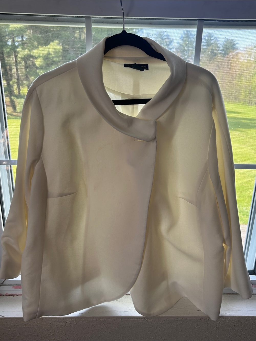 Faith & Zoe Ivory Open-Front Draped Collar Blazer